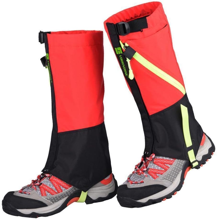 Child Snow Gaiters Windproof Leggings for Skiing & Hiking, Leg Guards with Adjustable Strap, Tear Material, Sizes 32-37 - Red