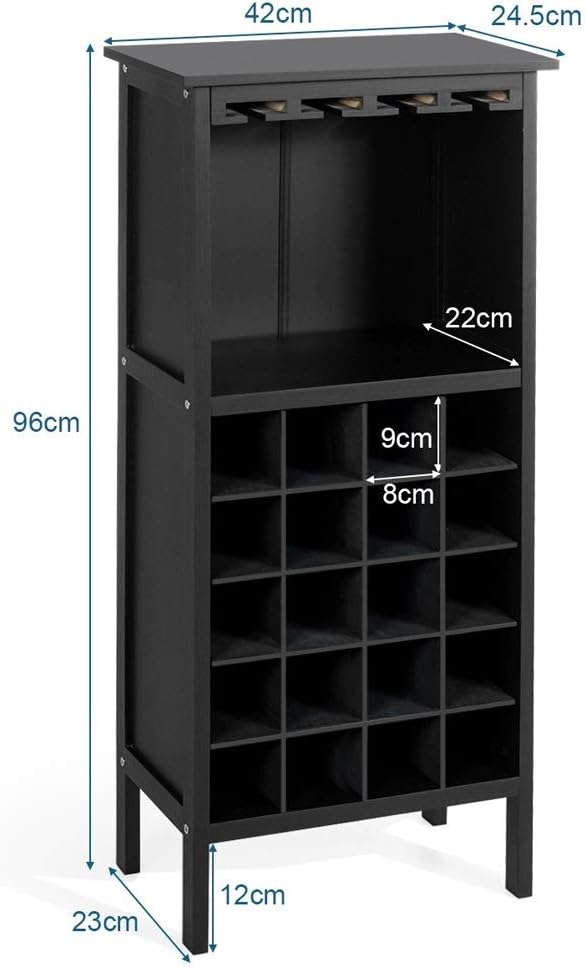for 20 Bottles with Pine Wood Cup Holder 24.5 X 42 X 96 Cm Black