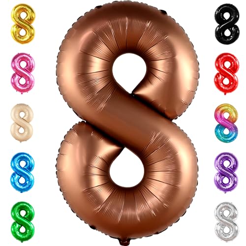 Image of KatchOn, Coffee Brown 8 Balloon Number - 40 Inch