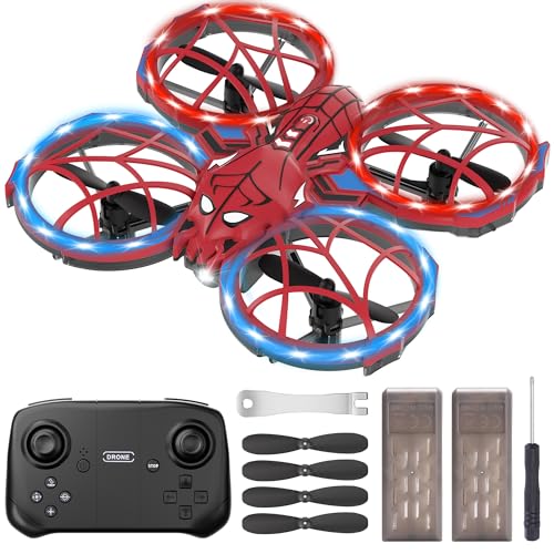 Spider Mini Drone for Kids with with Altitude Hold and Headless Mode, 2 Batteries, Full Propeller Guards, 3 Lighting Effects, 360° Flips, 3 Speeds, Birthday Gifts Toys for Beginners Boys Girls