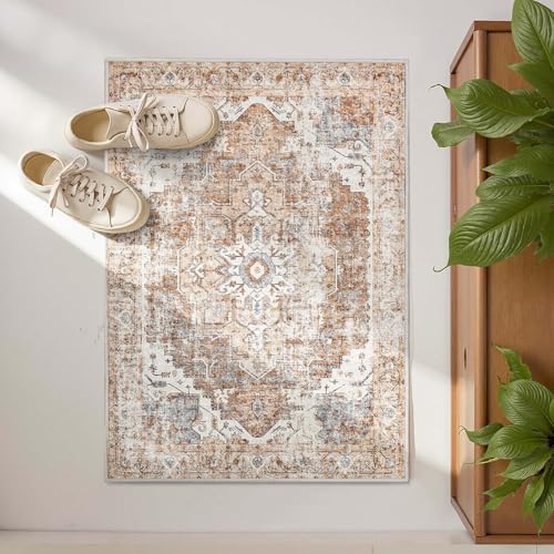 jinchan Area Rug 2x3 Entryway Rug Washable Doormat Vintage Retro Indoor Distressed Door Mat Accent Floor Cover Lightweight Non Slip Low Pile Carpet fo