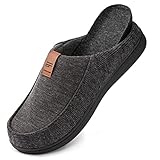 EverFoams Men's Cozy Cotton Knit Moccasin Slippers Indoor Outdoor House Shoes with Removable Insole