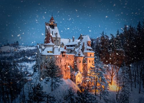 Fond de Noël château médiéval 6x3m sous la neige pour studio photo