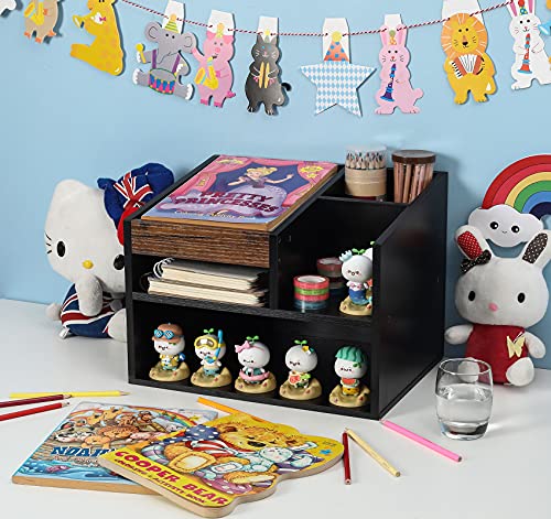 Tqvai Wood Telephone Stand Office Desktop Supplies Organizer With Storage Compartments, Black/Antique #TOP5