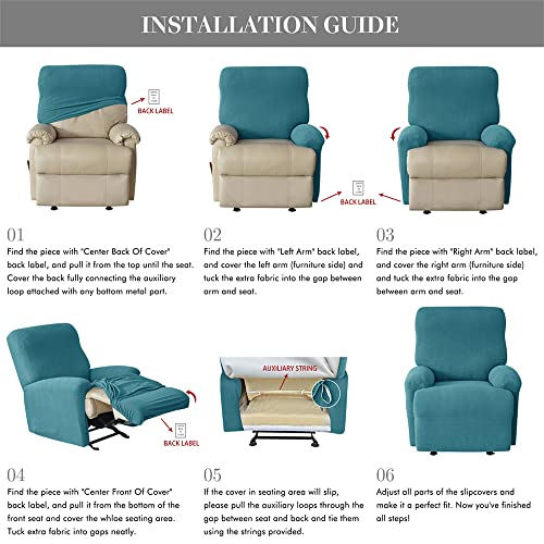 Vienlove Stretch Jacquard Recliner Chair Slipcover Couch Cover 4 Piece Polyester Sofa Furniture Protector Slipcovers With Side Pocket Machine Washable #TOP6