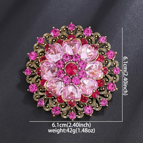 Image of Rhinestone Crystal Flower Brooch Pin Sparkling Large Crystal Sunflower Brooch Vintage Floral Lapel Pins Rhinestone Flower Bouquet Broochs Rose Snowflake Broochs Wedding Bridal Dress Jewelry for Women