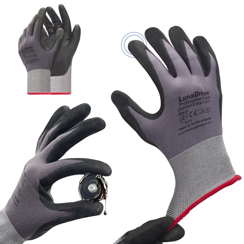 LunaDream Micro-Foam Nitrile Coated Gloves-12 Pairs, Seamless Kni...