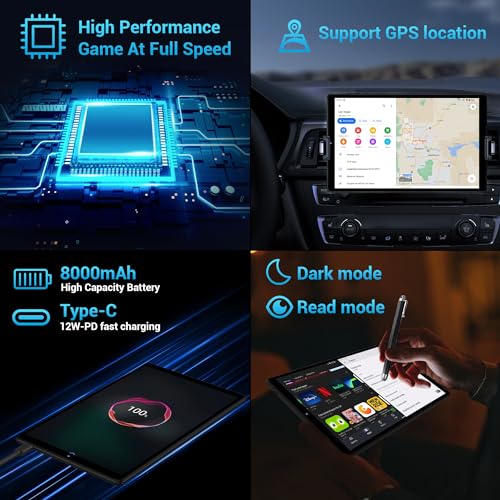 Image of 2026 New 10.3 Inch Tablet with Stylus, 2K IPS Display Tablet Android 14 Tablet, 19GB RAM 256GB ROM (1TB TF Expandable), 8-Core,8+13MP Dual Camera, 8000mAh Battery, 5G /2.4G Dual WiFi - Black