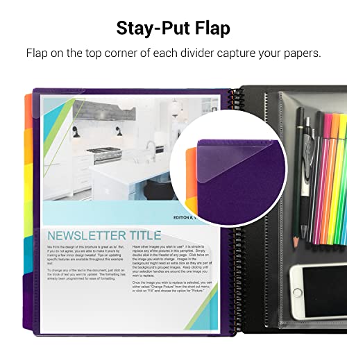 Mukawa 12 Pocket Poly Project Organizer, Spiral Project Folder Multi Pocket Folder Binder Letter Size, Back Cover Utility Pouch, 1/6 Cut Tabs, 6 Tab Color Dividers, Clear View Customizable Front Cover #TOP3