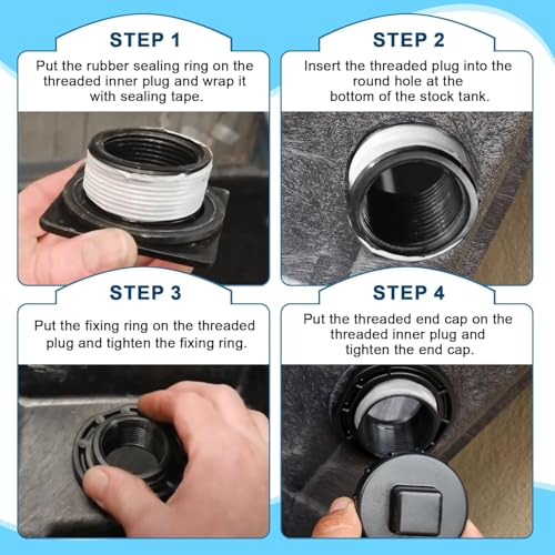 Image of Stock Tank Drain Plug Kit for Rubbermaid Commercial Stock Tank Drain 50 /70 /100 /150 /300 Gallon Stock Tank Float Valve Drain Replacement