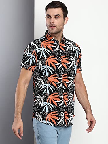 Image of Dennis Lingo Men's Floral Slim Fit Rayon Casual Shirt with Spread Collar & Half Sleeves