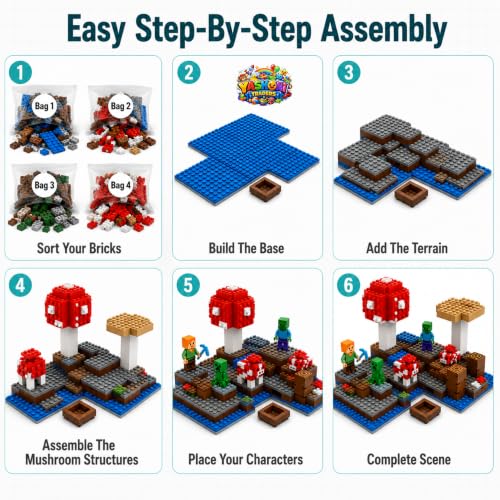 Image of Yashoni Building Blocks Toy Set for Kids | DIY STEM Construction Bricks with Mini Figures, Creative Models & Educational Play Set| Blocks Game (252, The Mushroom Island)