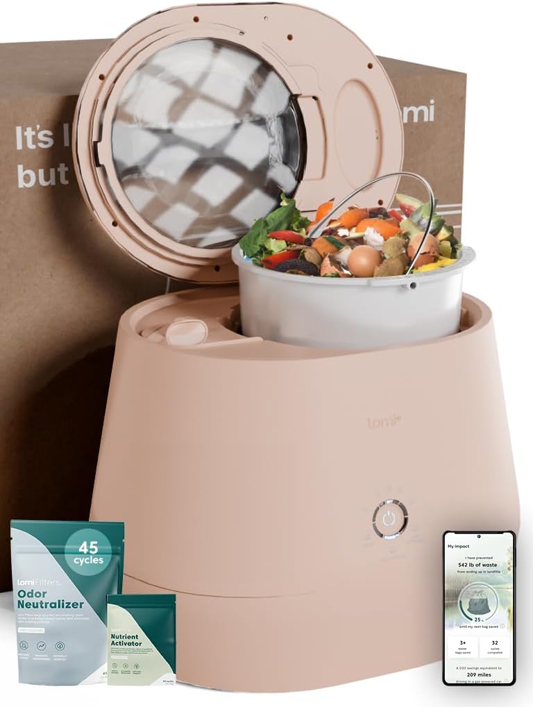 Lomi 2 - Electric Kitchen Compost (45 Cycles), 3L, World's First Smart Waste™ Kitchen Composter, Turn Waste into Natural Fertilizer with a Single Button with Lomi Bloom, Indoor Compost Bin