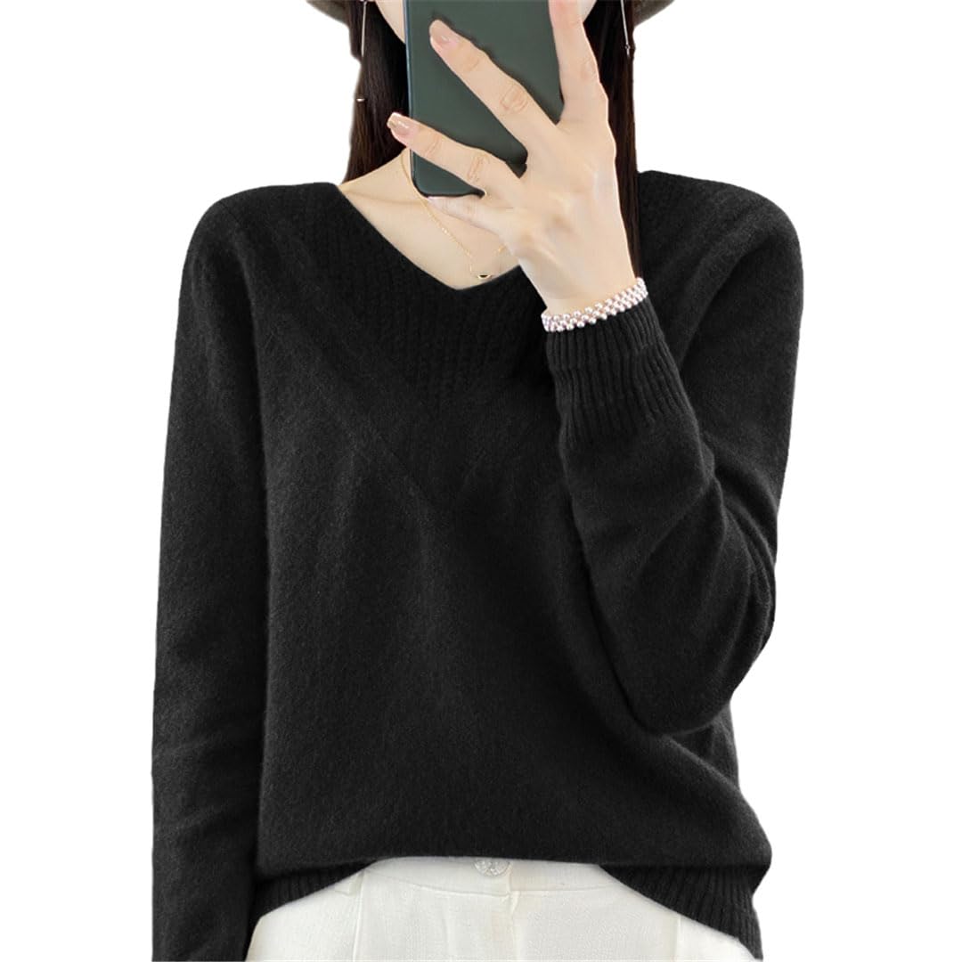 Jersey De Punto De Lana con Cuello En V para Mujer, Jersey De Manga Larga