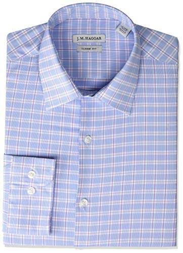Haggar Men's Premium Performance Classic Fit Dress Shirt, Light Purple Plaid, 17-17.5 34-35