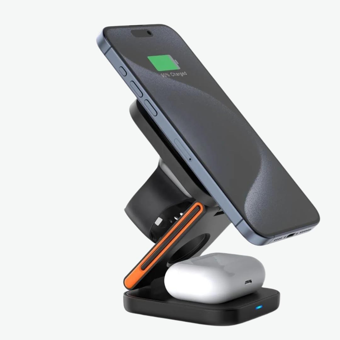 2025 New Clean Desk Wireless Charger, Foldable 3 in 1 Wireless Charging Station for Mobile Phones, Whatches, Headphones, Wireless Portable Charger, Fast Wireless Phone Charger, (Black)