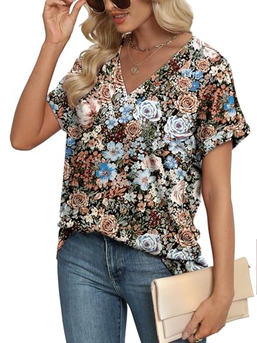 Image of WIHOLL Womens Summer Tops Short Dolman Sleeve Shirts 2026 Fashion V Neck Outfits Clothes