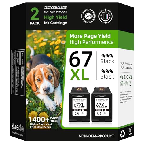 Chromojet 67XL Black Ink Cartridges Compatible for HP Ink 67...