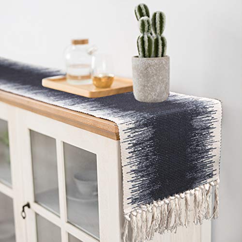 Kimode Cotton Fringe Table Runner 14 X 72 In, Farmhouse Gradient Bohemian Woven Tassels Macrame Dinning Table Linen Machine Washable Minimalist Home Decorative (14 In X 72 In, Gradient) #TOP6