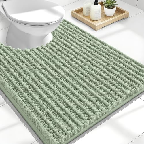 Image of OLANLY Toilet Rugs U Shaped 24x20, Thick Soft and Absorbent Chenille Contour Bath Mat, Non-Slip Rubber Backing, Machine Washable Quick Dry Toilet Mat, Home Decor Accessories, Sage Green