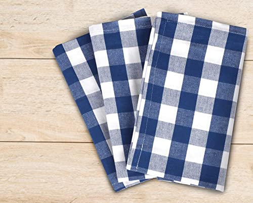 [20X20] Cloth Napkins Set Of 12 Cotton, Dinner Napkins Cloth Washable, Buffalo Plaid Checks Premium Over Sized Blue/White Cloth Napkins With Mitered Corners, Ultra Soft, Durable Hotel Quality #TOP3