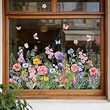 Supzone Fensterbilder Blumen Frühling Sommer Fensteraufkleber Selbstklebend Wildblumen Fenstersticker Anti-Kollision Fensterfolie Glastüren Fensterdeko