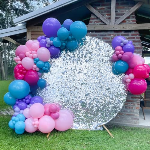 HILAVO Pink Purple Blue Balloon Arch Kit Teal Hot Pink Metallic Purple Party Latex Balloon Garland with Confetti and Star Foil Balloons for Girls Princess Birthday Baby Shower Neon Party Decorations by HILAVO - Used condition - Image 6