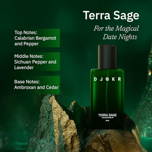 Image of Djokr Next Chapter Men's Perfume Gift Set | 4 x 20 ml Eau de Parfum - Zephyr, Magnate, Terra Sage, Amber Oud | Long-Lasting Fragrance | Pack of 4 Premium Perfumes for Men