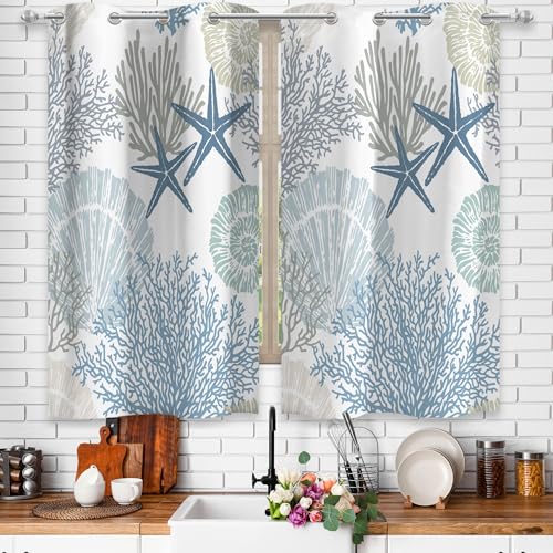 Tritard Coastal Kitchen Window Curtains Grommet Drapes Nautical Beach Themed