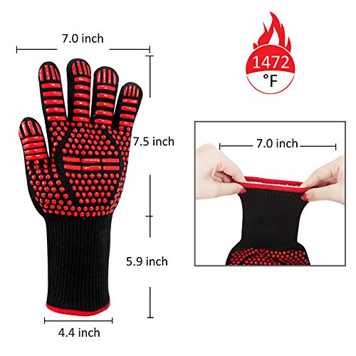 Wesoke Professional Heat Resistant Gloves, Extreme Kevlar Fire Proof Mittens with Forearm Protection, Nomex Gloves 1472°F Degree Heat Resistance for Grilling/Welding/Kitchen Cooking/Oven/BBQ, 1 Pair