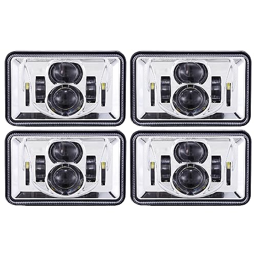 4x6 inch LED Headlights Rectangular Light Set Compatible with H4651 H4652 H4656 H4666 H6545 Peterbil Kenworth Freightinger Ford Probe Oldsmobile Cutlass, Chrome