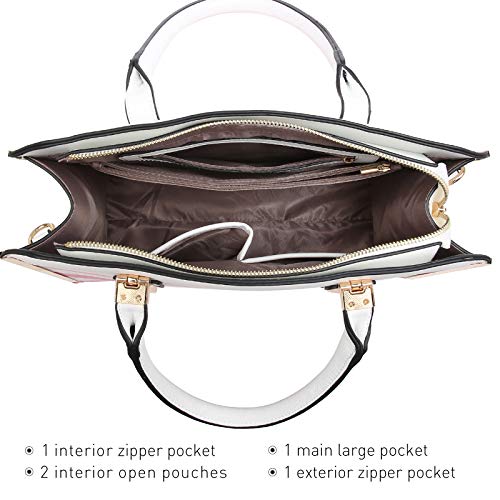 Dasein Women Large Handbag Purse Vegan Leather Satchel Work Bag Shoulder Tote With Matching Wallet (Pink/White) #TOP4