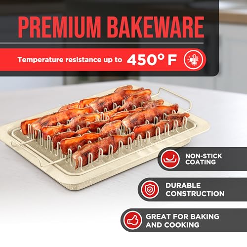 Bacon Tray - 2-Piece Set – Marble Coating - Durable, Non-Stick Cooking Sheet for Bacon – White Stone Tray and Carbon Steel Rack by Bakken- Swiss - Image 3