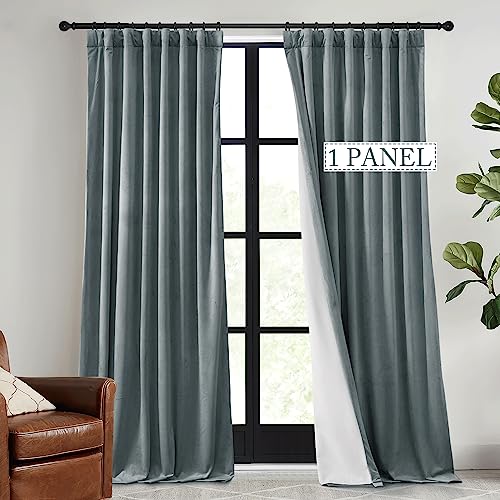 Image of RYB HOME 2 Layers Extra Thick Heavy Thermal Velvet Curtains Insulated, Solid Blackout Window Curtains for Living Room Light Block Privacy Backdrop with Pleat Tape, Stone Blue, W48 x L84 inch, 1 Panel