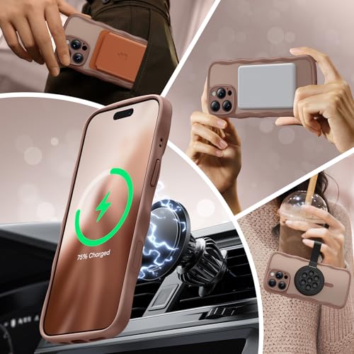 Coque ondulée iPhone 16 Pro Max TAURI café compatible MagSafe