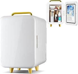 Mini Fridge, Cosmetic Refrigerator with Handle, AC+DC Power, Removable Shelves, Air Cooled for Drinks, Make-up, Skin Care, Food, Car, Office