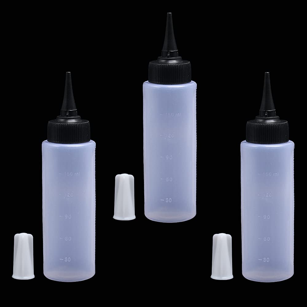 Dofu 3 Pcs Hair Colour Bottle 150ml Plastic Applicator Bottles for Hair Oil Salon Hair Dye Kit Bottle