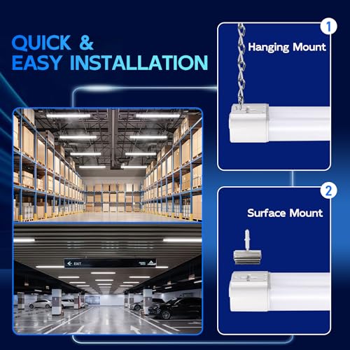 Image of hykolity 4FT LED Shop Light,4400LM,42W [250W Equivalent], 5000K Daylight | Utility Linkable Shop Light Fixture,Hanging or Surface Mount, with Power Cord,Shop Lights for Workshop,ETL,White,6 Pack