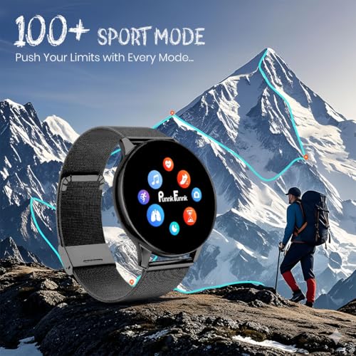 Image of PunnkFunnk Active 2 Smartwatch, 1.39 inch HD Round Display, Bluetooth Calling, Heart Rate & SPO₂, 100+ Sports Modes, IP67, Long Battery Life for Men & Women (Millanese Black)