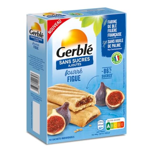 Gerblé Sans Sucres Ajoutés Biscuit Fourré à la Figue - Réduit en Sucres et Source de Fibres - 1 boîte 180g (10 pochons de 1 biscuit)