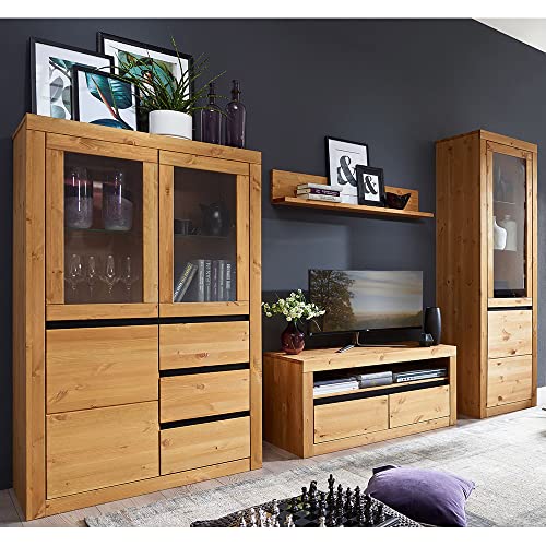 Massivholz Wohnzimmer Set Wohnwand TV Wand Mediamöbel Mediawand Highboard...