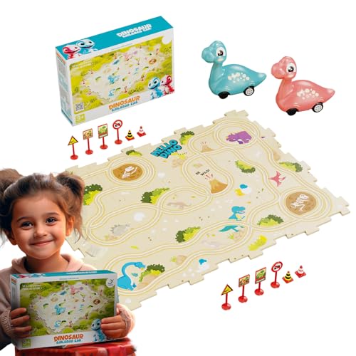 Yurosuis Puzzle Racer Circuit Voiture Enfant,Jouets Éducatifs pour La Petite Enfance | Circuit De Course avec Voiture Dinosaure pour | pour Maison Salle de Jeux Anniversaire et Noël