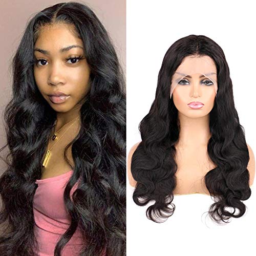 Preisvergleich Produktbild DaiMer 24 Inch T Part Wig for Balck Women Body Wave Human Hair Wigs T Part Wigs Glueless Middle Part Front Lace Wig 150% Density (Natural Color,13x5x0.5 Deep Part)