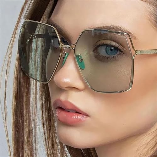 Gradient Oversized Square Sunglasses Women Hollow Lens Vintage Alloy Sun Glasses Female Green Shades UV4003