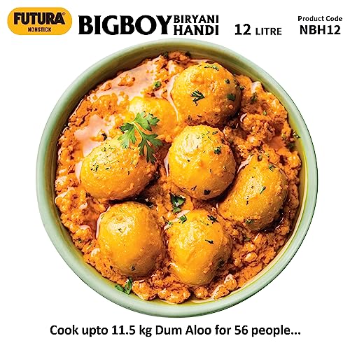 Hawkins Futura 12 Litre BigBoy Biryani Handi, Non Stick Pot with Hard Anodised Lid, Sauce Pan for Cooking and Serving Biriyani, Black (NBH12) Aluminium by Hawkins - Image 8