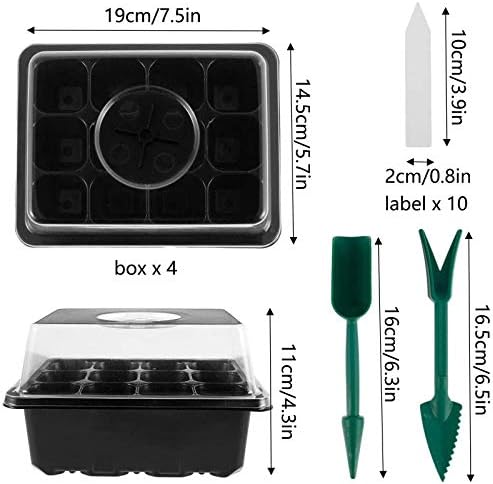 ECHG 4 Pack Seed Propagator Trays, 12 Cells Plant Germination Tray Plant Starter Kit with Adjustable Humidity Dome and Base for Germination Growing