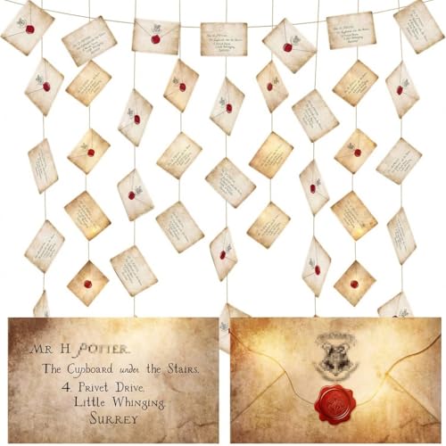 Wizard Acceptance Letter Floating Banner 20 Pcs Birthday Decorations Style Bunting Letter Party Decorations for Wizarding World Theme Movie Night & Room Decor Halloween Christmas