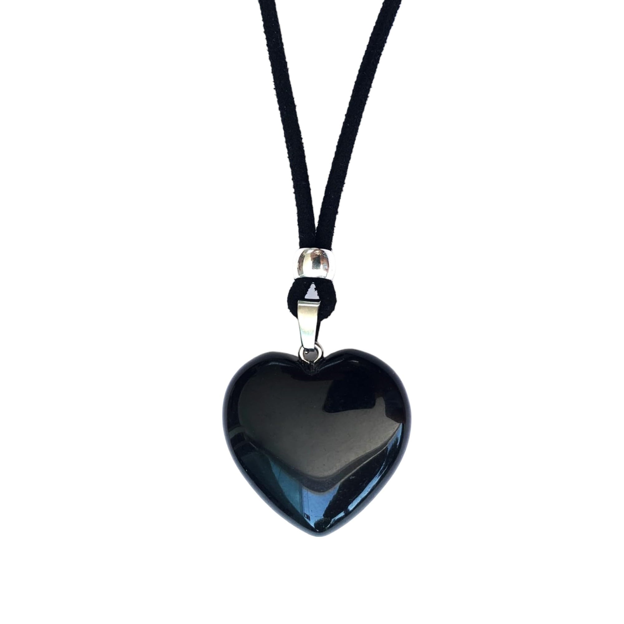 ASTER ALHELÍ Collar Mujer Corazon Colgante Piedra Natural Amor - Piedras Semipreciosas Colores Energéticas y zamak bañado en Plata - Ideal para Regalo (Obsidiana negra)