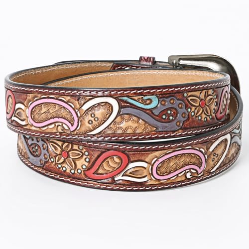 American Darling Large Beautifully Hand Tooled Brown Genuine Leather Belt Men and Women Western with Removable Buckle3