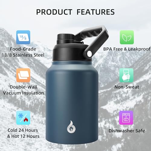 Image of BJPKPK 64oz Insulated Water Bottle, Half Gallon Stainless Steel Water Jug
